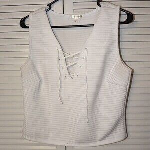 Curvy‎ Sense Y2K Club Streetwear 0x White Ribbed Lace Up Crop Top Retro Inspired